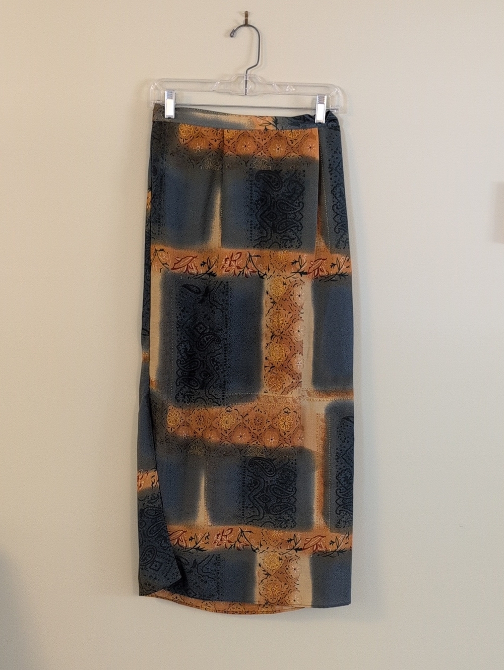 Patterned Maxi Skirt in Blue and Tan